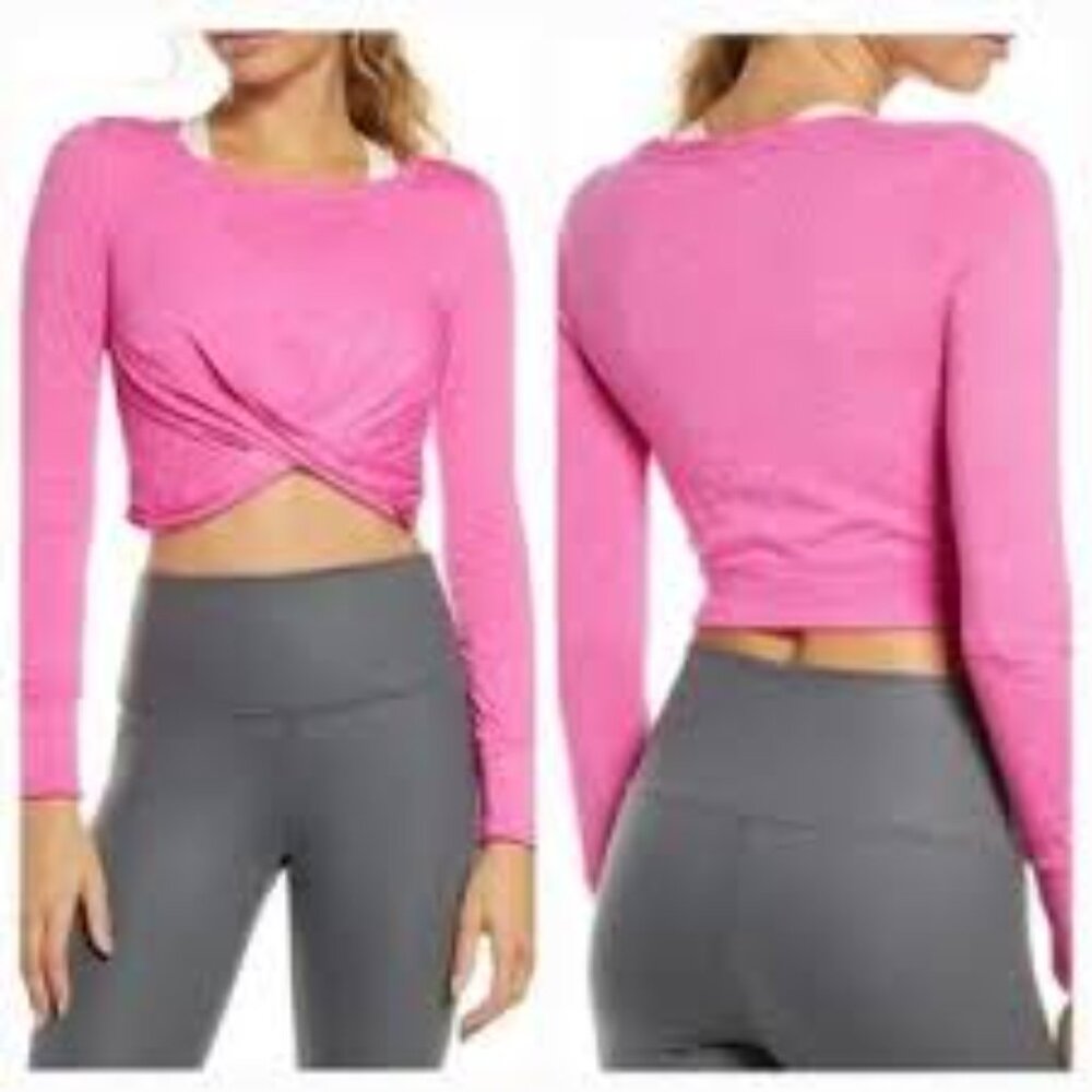 Free People Movement Size Small Pink Undertow Long Sleeve Twist Crop Top